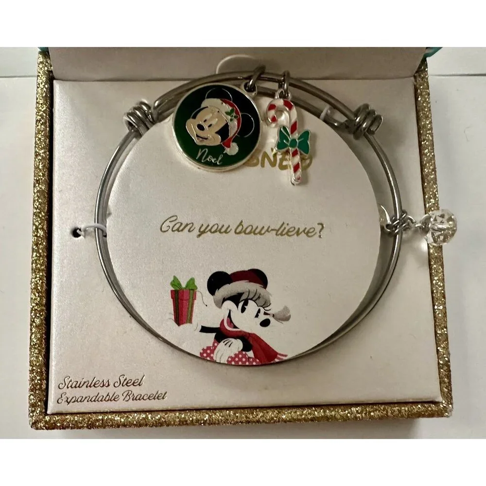 Disney Minnie Mouse 14k gold plated expandable bracelet with Christmas charms‎